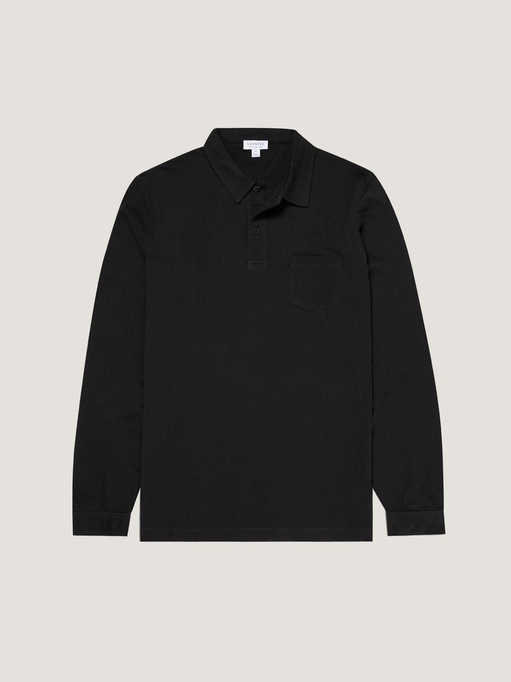Sunspel Riviera Polo Shirt Black Pique Long Sleeve Size Medium Quiet Luxury
